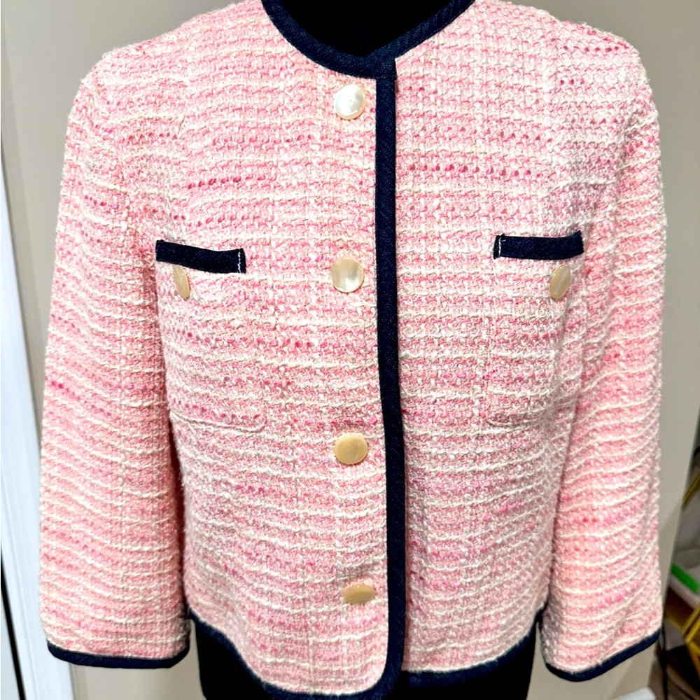 Liz Claiborne blazer pink with navy trim ! Gold buttons